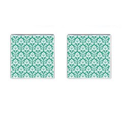 White On Emerald Green Damask Cufflinks (square) by Zandiepants