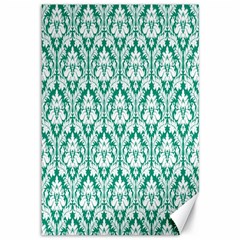 White On Emerald Green Damask Canvas 12  X 18  (unframed)