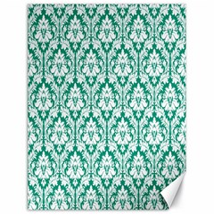 White On Emerald Green Damask Canvas 18  X 24  (unframed) by Zandiepants