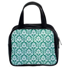 White On Emerald Green Damask Classic Handbag (two Sides) by Zandiepants