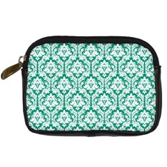 White On Emerald Green Damask Digital Camera Leather Case