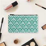 Emerald Green Damask Pattern Cosmetic Bag (Small) Front