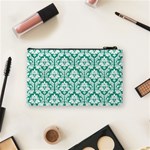 Emerald Green Damask Pattern Cosmetic Bag (Small) Back