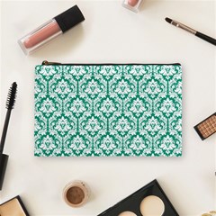 Emerald Green Damask Pattern Cosmetic Bag (medium)