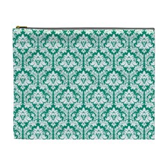 Emerald Green Damask Pattern Cosmetic Bag (xl)