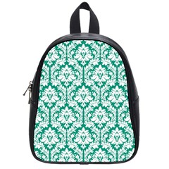 White On Emerald Green Damask School Bag (small)