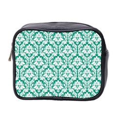 Emerald Green Damask Pattern Mini Toiletries Bag (two Sides) by Zandiepants