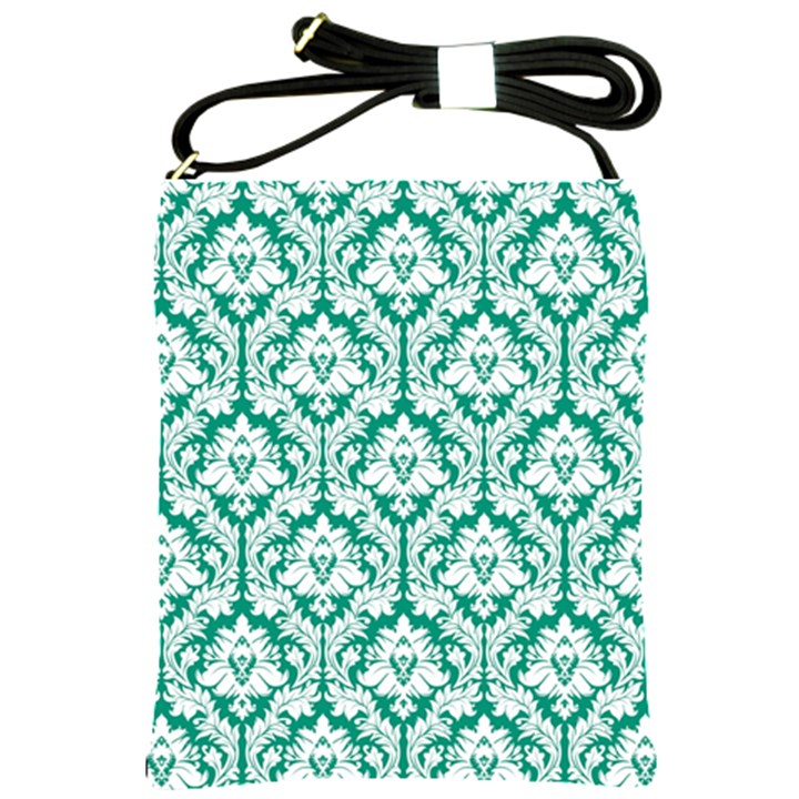 Emerald Green Damask Pattern Shoulder Sling Bag