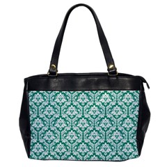 White On Emerald Green Damask Oversize Office Handbag (one Side)