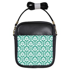 Emerald Green Damask Pattern Girls Sling Bag