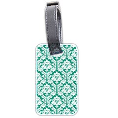 White On Emerald Green Damask Luggage Tag (two Sides)