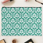 Emerald Green Damask Pattern Cosmetic Bag (XXXL) Front