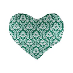 Emerald Green Damask Pattern Standard 16  Premium Heart Shape Cushion 