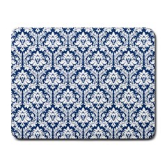 White On Blue Damask Small Mouse Pad (rectangle) by Zandiepants