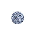 White On Blue Damask 1  Mini Button Magnet Front