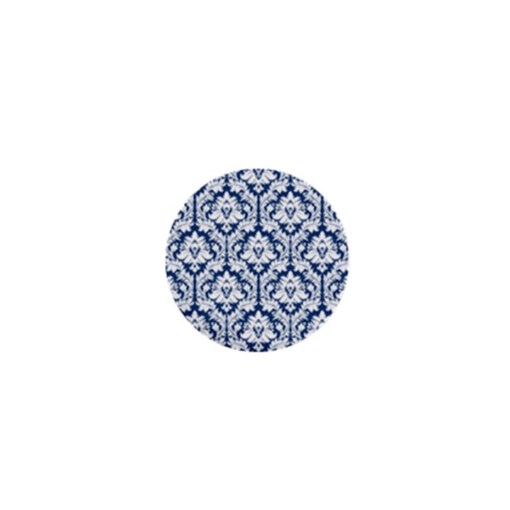 White On Blue Damask 1  Mini Button Magnet