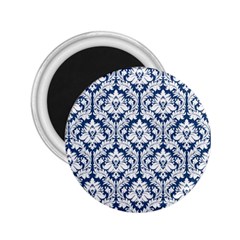 White On Blue Damask 2 25  Button Magnet by Zandiepants