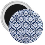 White On Blue Damask 3  Button Magnet Front