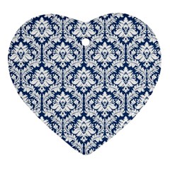 White On Blue Damask Heart Ornament by Zandiepants