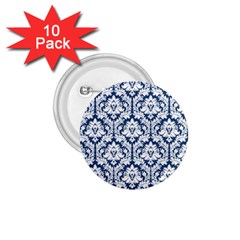 White On Blue Damask 1 75  Button (10 Pack) by Zandiepants