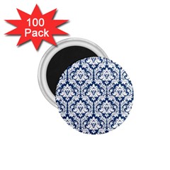 White On Blue Damask 1 75  Button Magnet (100 Pack) by Zandiepants