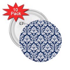 White On Blue Damask 2 25  Button (10 Pack) by Zandiepants