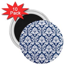 White On Blue Damask 2 25  Button Magnet (10 Pack) by Zandiepants