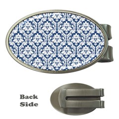 White On Blue Damask Money Clip (oval) by Zandiepants