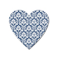 White On Blue Damask Magnet (heart) by Zandiepants