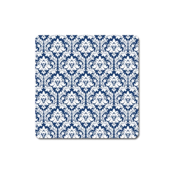 White On Blue Damask Magnet (Square)