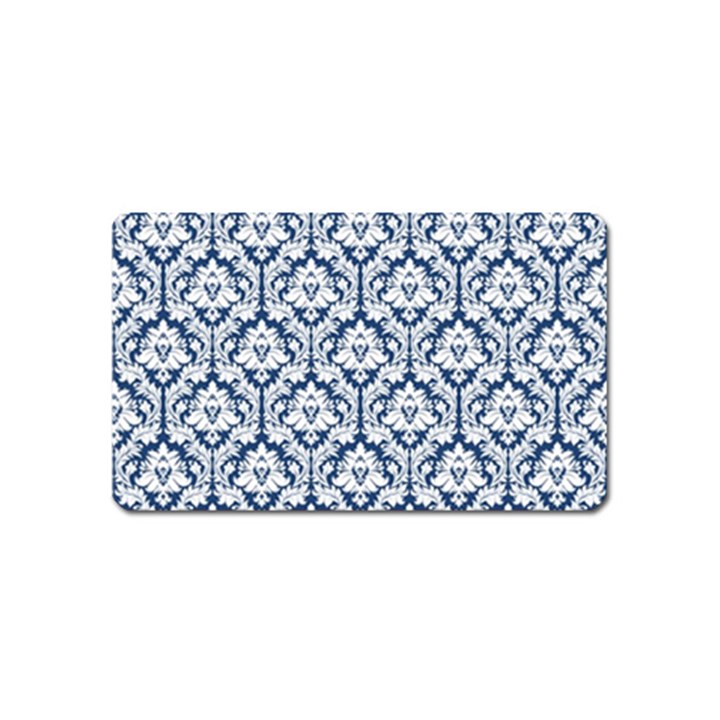 White On Blue Damask Magnet (Name Card)