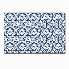 White On Blue Damask Postcards 5  X 7  (10 Pack) by Zandiepants