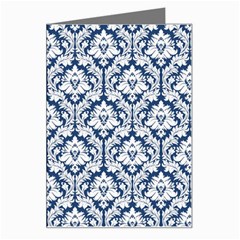 White On Blue Damask Greeting Card by Zandiepants