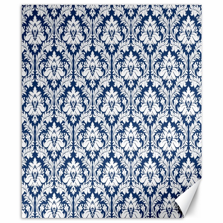 White On Blue Damask Canvas 8  x 10  (Unframed)