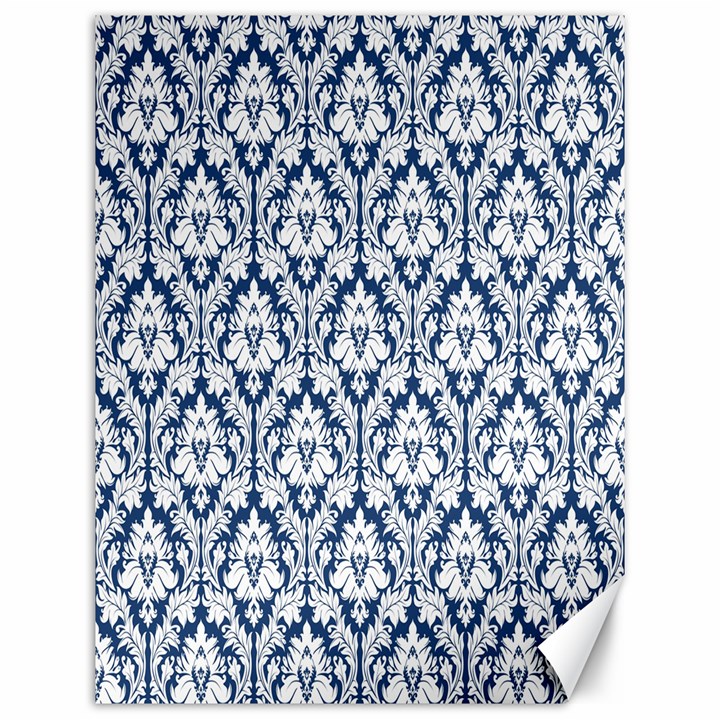 White On Blue Damask Canvas 12  x 16  (Unframed)