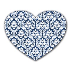 White On Blue Damask Mouse Pad (heart) by Zandiepants