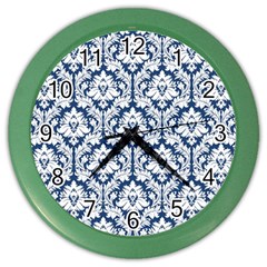 White On Blue Damask Wall Clock (color) by Zandiepants