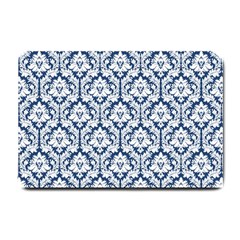 White On Blue Damask Small Door Mat by Zandiepants