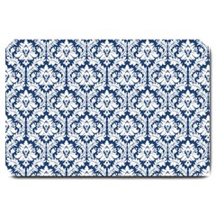 White On Blue Damask Large Door Mat by Zandiepants