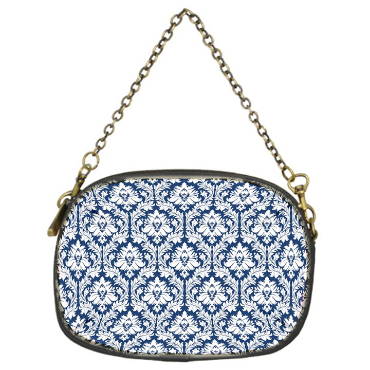 Navy Blue Damask Pattern Chain Purse (One Side)