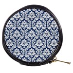 Navy Blue Damask Pattern Mini Makeup Bag Front