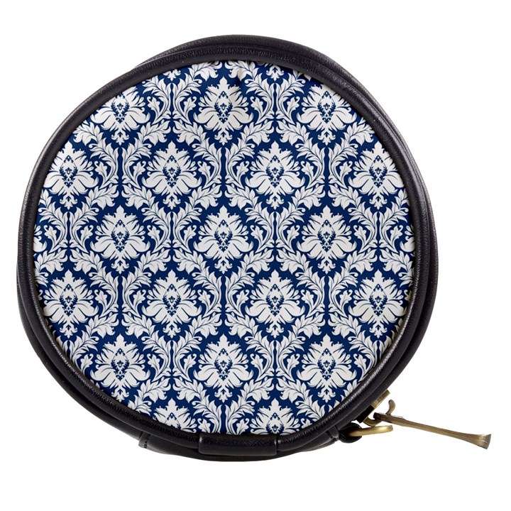 Navy Blue Damask Pattern Mini Makeup Bag