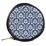 Navy Blue Damask Pattern Mini Makeup Bag Back