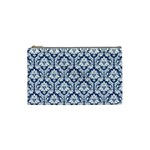 Navy Blue Damask Pattern Cosmetic Bag (Small) Front