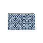 Navy Blue Damask Pattern Cosmetic Bag (Small) Back