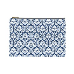 Navy Blue Damask Pattern Cosmetic Bag (large) by Zandiepants