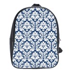 White On Blue Damask School Bag (Large) Front