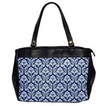 White On Blue Damask Oversize Office Handbag (One Side) Front