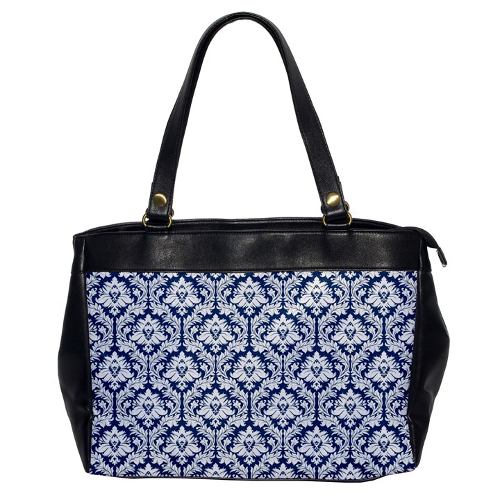 White On Blue Damask Oversize Office Handbag (One Side)