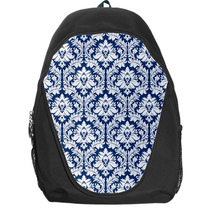 White On Blue Damask Backpack Bag